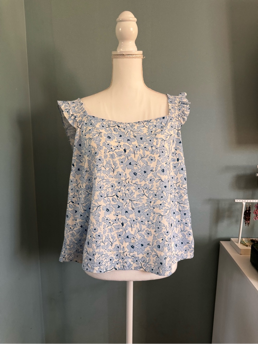 Lush Light Blue Floral Ruffle-Strap Camisole